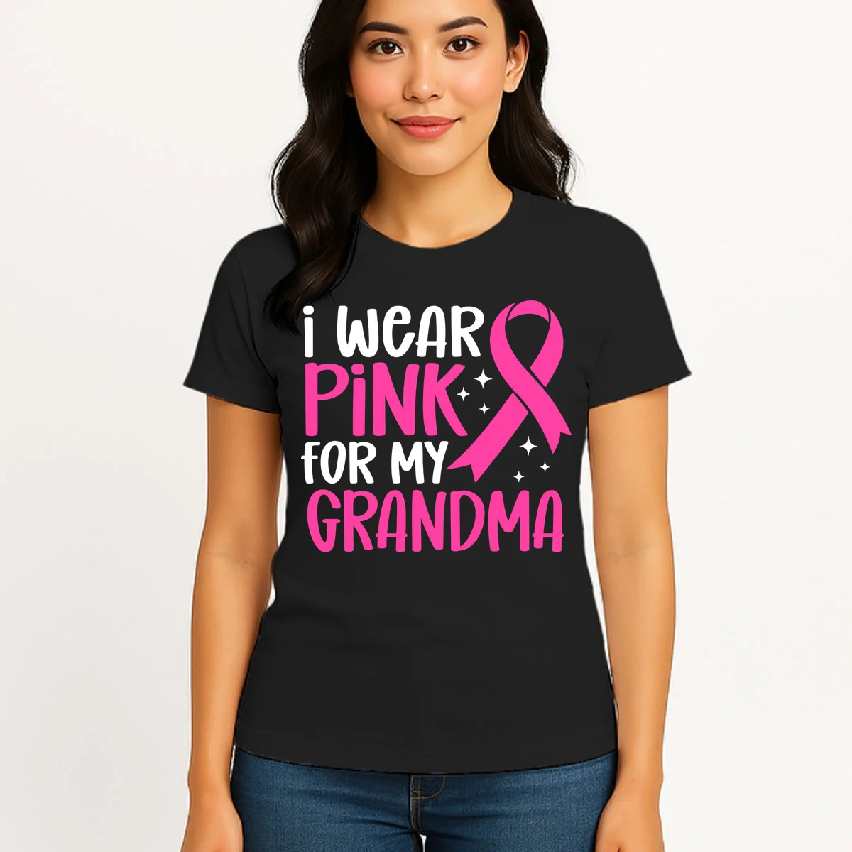 I Wear Pink For My Custom Text Personalized Breast Cancer Awareness Custom Name Women's T-Shirt - Front 3