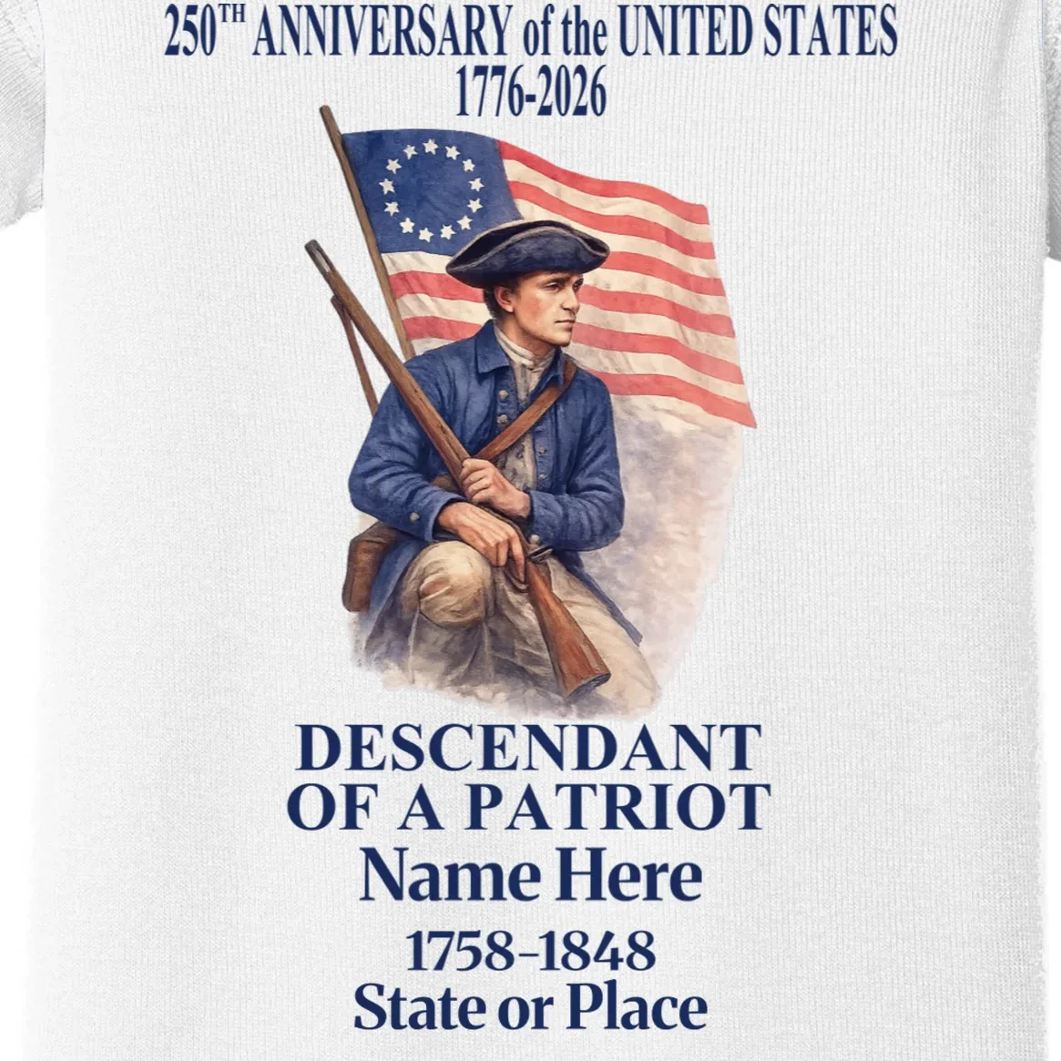 Personalized 250 Years Of America 250th Anniversary Custom Baby Bodysuit - Front - Close-up