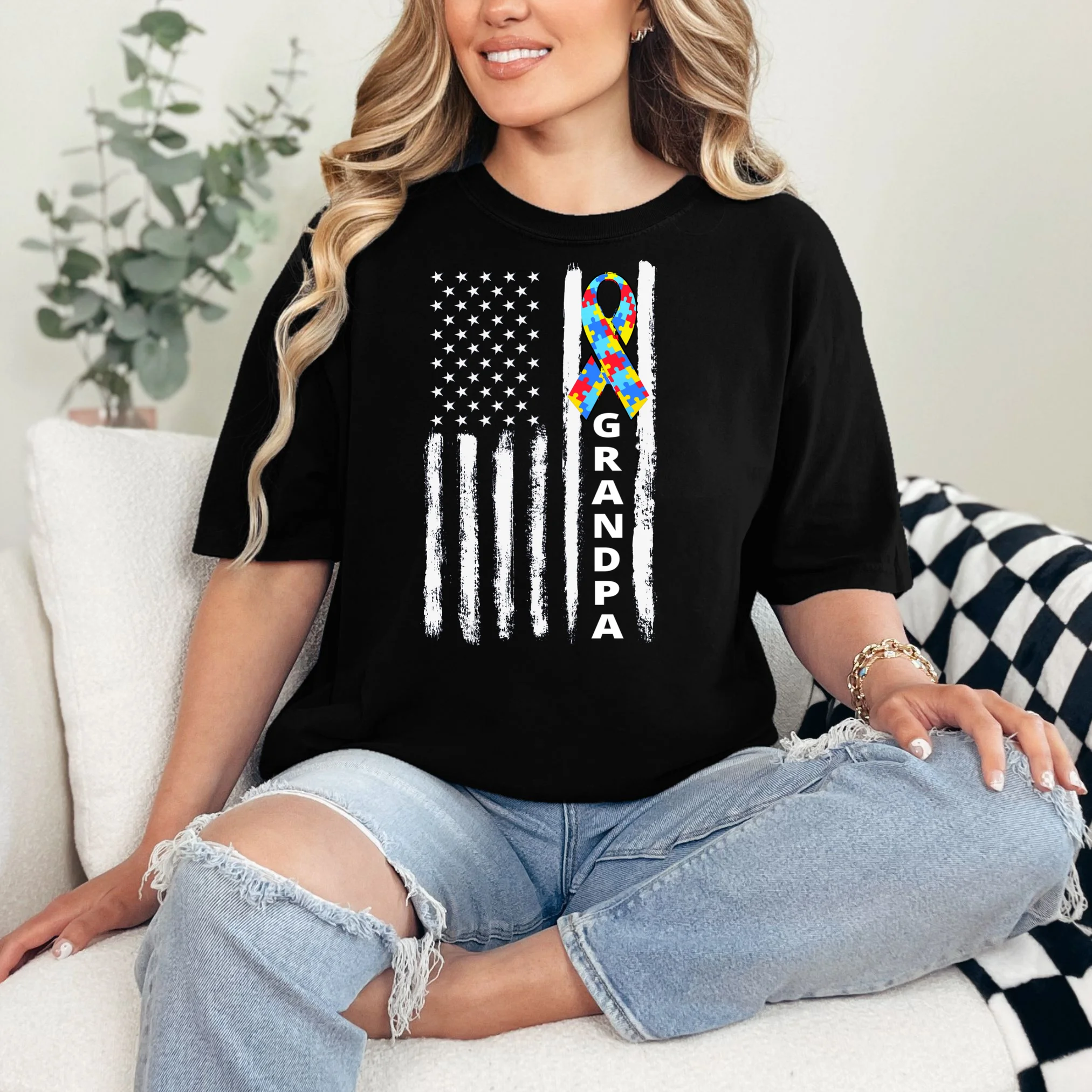 Personalized Autism Awareness Flag Custom Text T-Shirt - Front 1