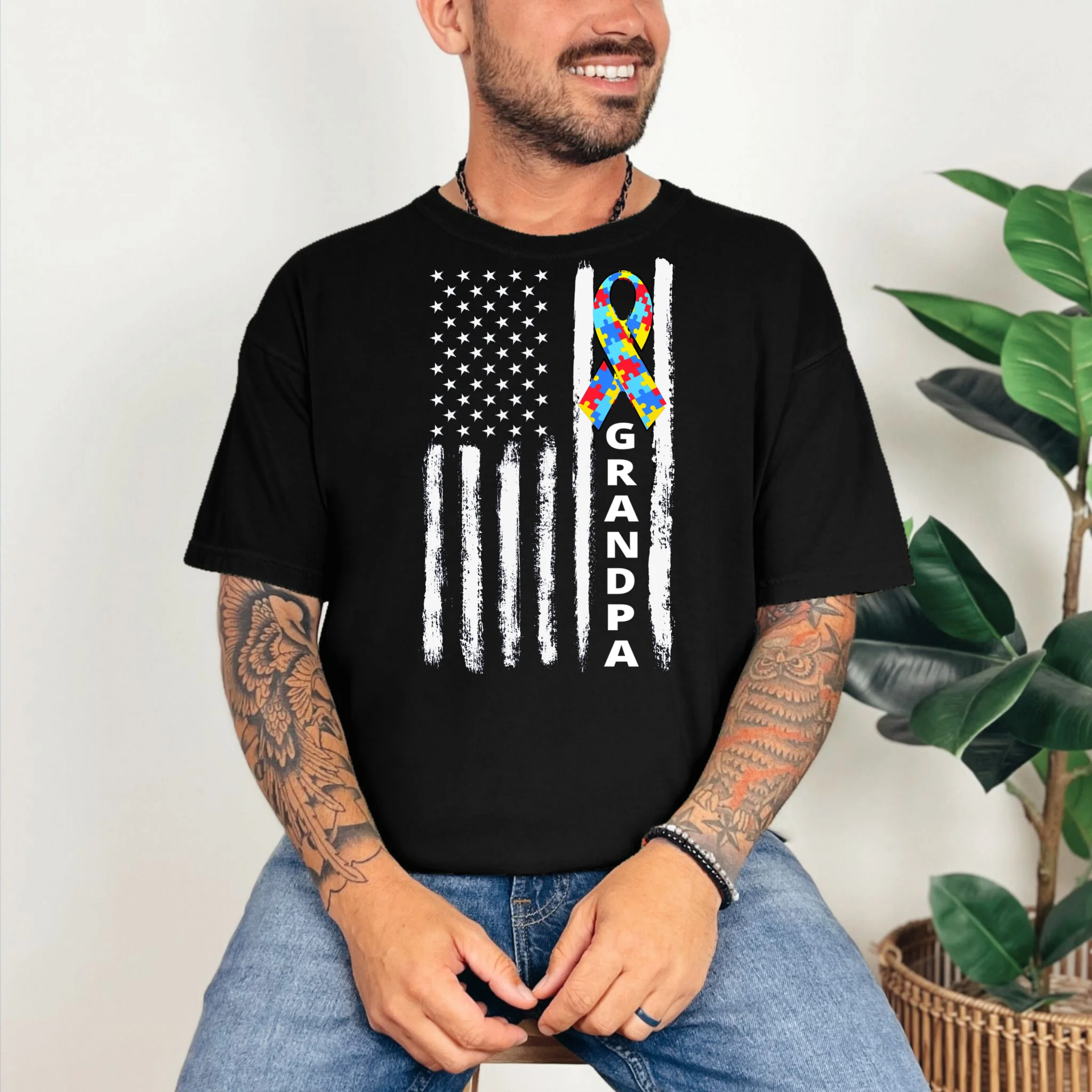 Personalized Autism Awareness Flag Custom Text T-Shirt - Front 2