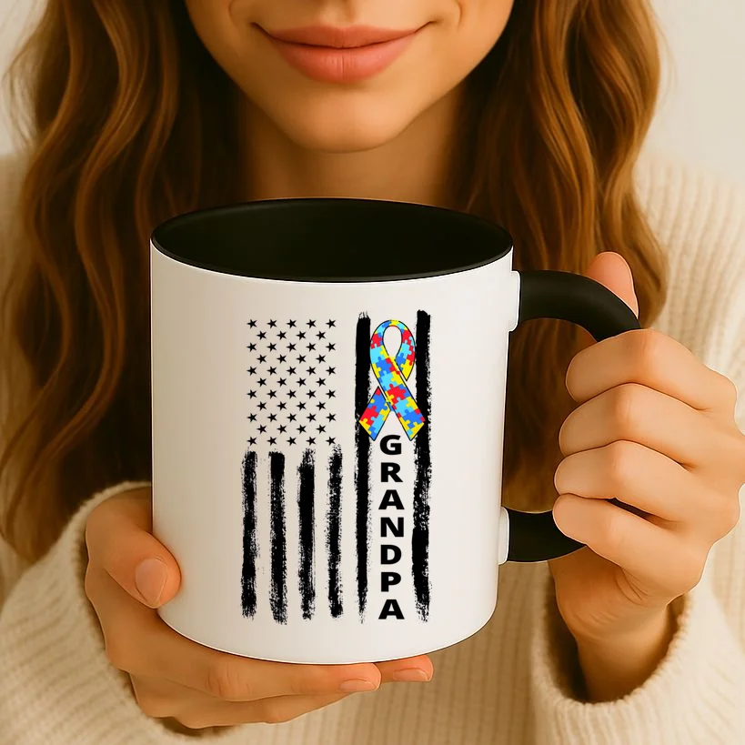 Personalized Autism Awareness Flag Custom Text Coffee Mug - Front 2