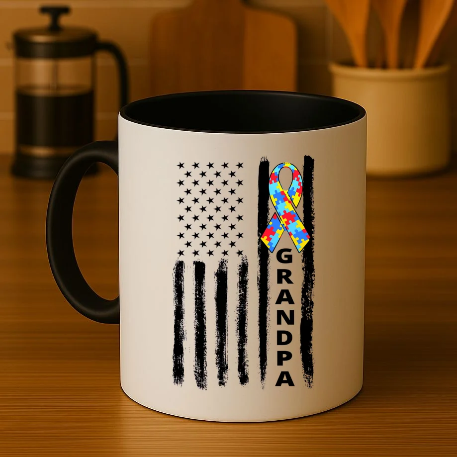 Personalized Autism Awareness Flag Custom Text Coffee Mug - Front 3