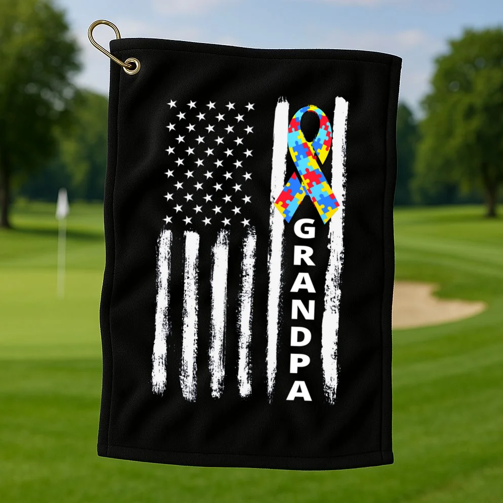 Personalized Autism Awareness Flag Custom Text Golf Towel - Front 1