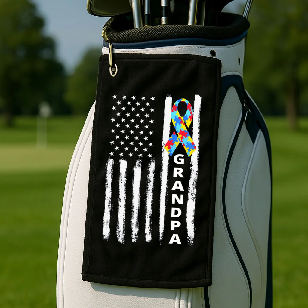 Personalized Autism Awareness Flag Custom Text Golf Towel - Front 2