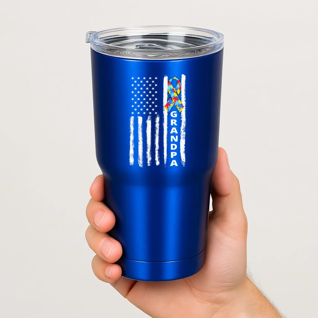 Personalized Autism Awareness Flag Custom Text 20oz Tumbler - Front 1