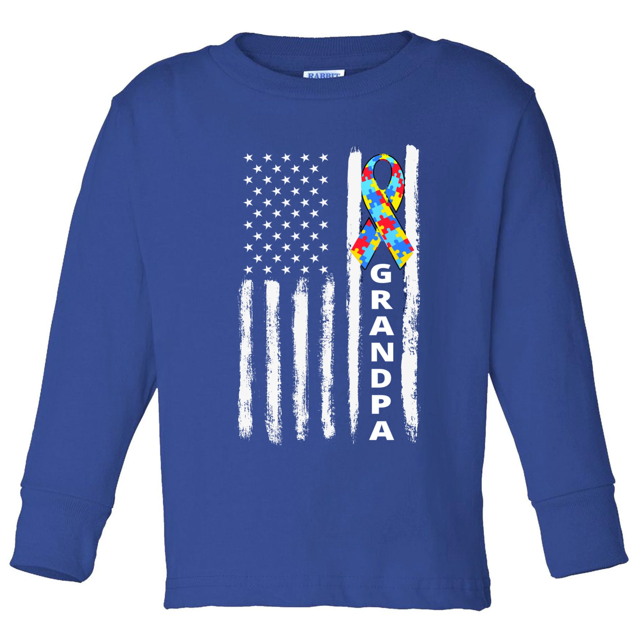 Personalized Autism Awareness Flag Custom Text Toddler Long Sleeve Shirt - Front
