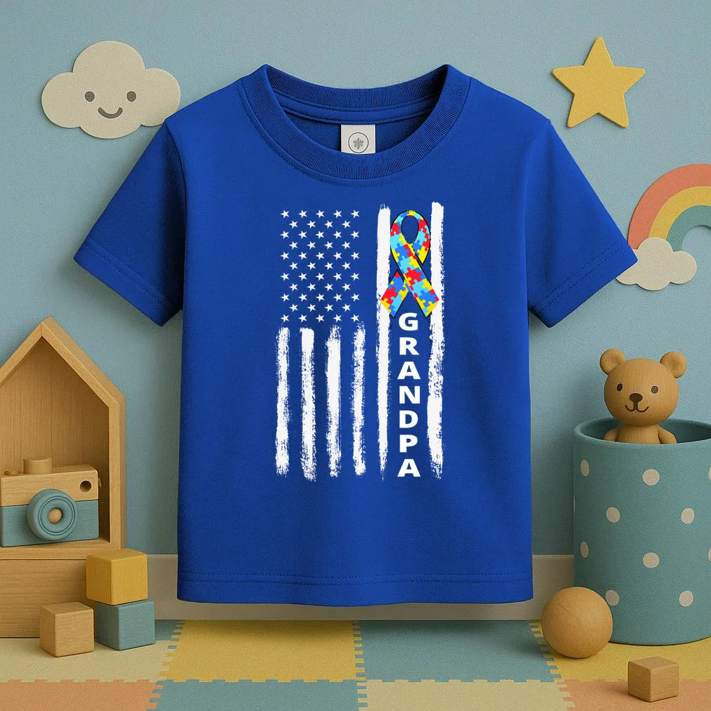 Personalized Autism Awareness Flag Custom Text Toddler T-Shirt - Front 2