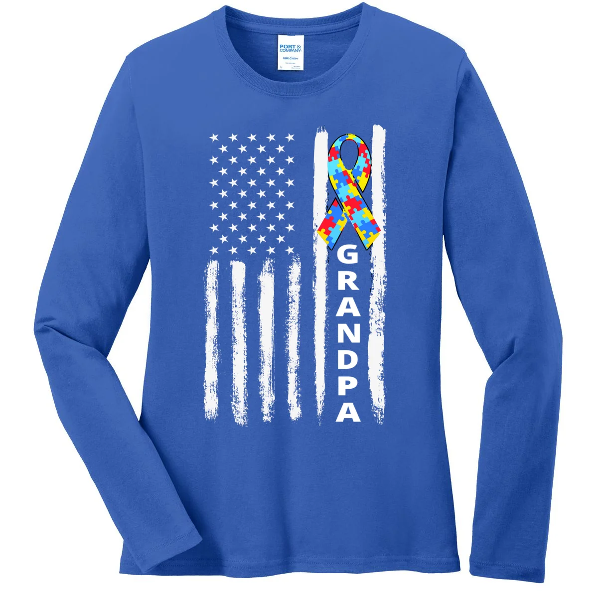 Personalized Autism Awareness Flag Custom Text Women's Long Sleeve Shirt - Front