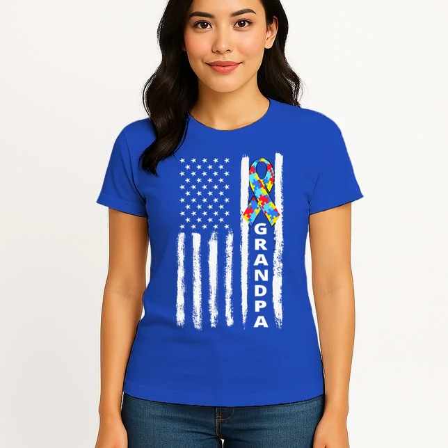 Personalized Autism Awareness Flag Custom Text Women's T-Shirt - Front 3
