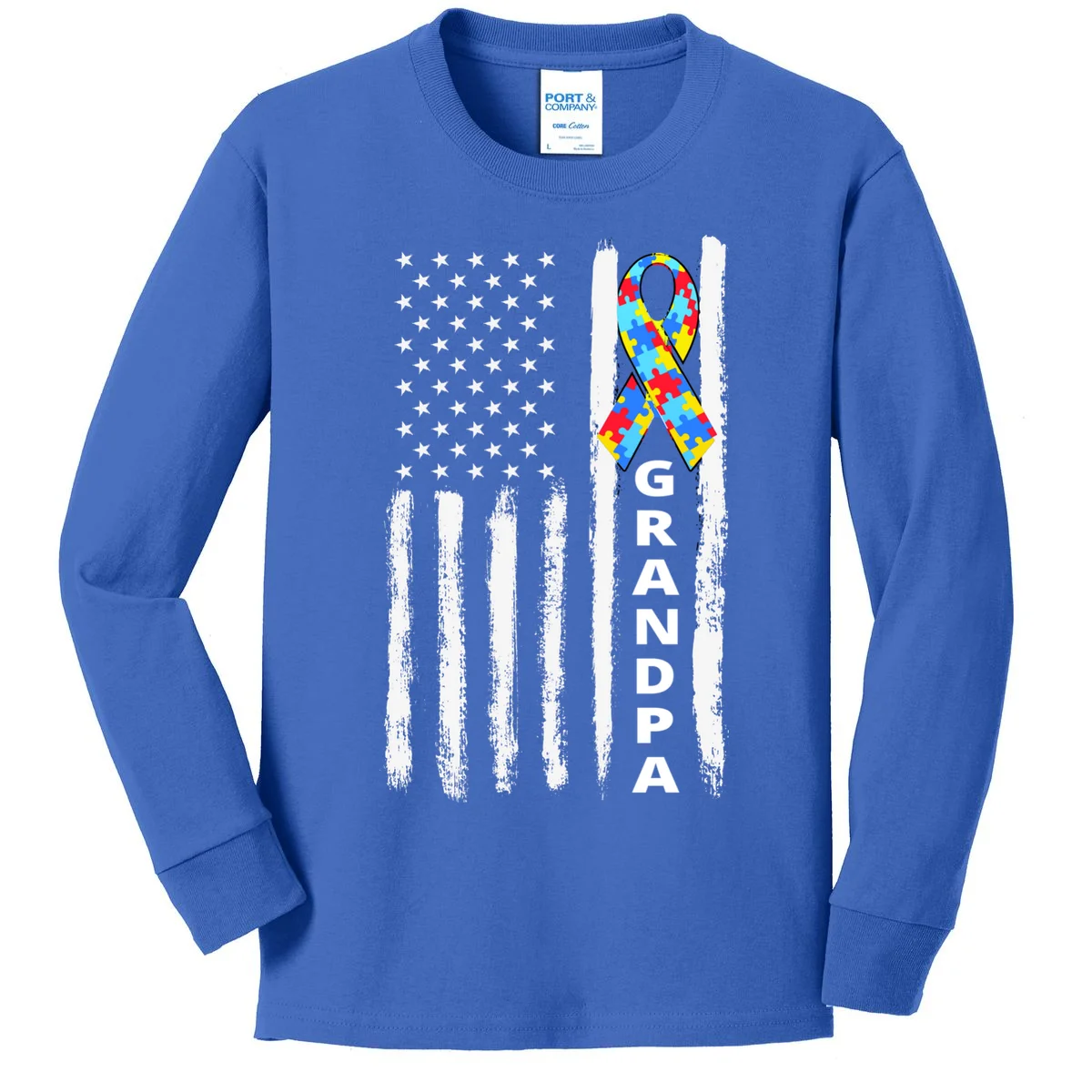 Personalized Autism Awareness Flag Custom Text Kids Long Sleeve Shirt - Front