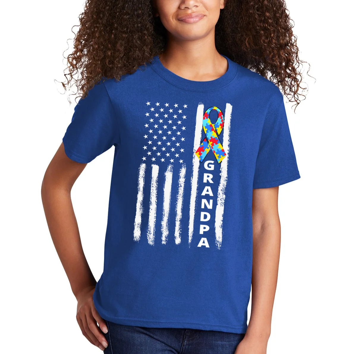 Personalized Autism Awareness Flag Custom Text Kids T-Shirt - Front 1