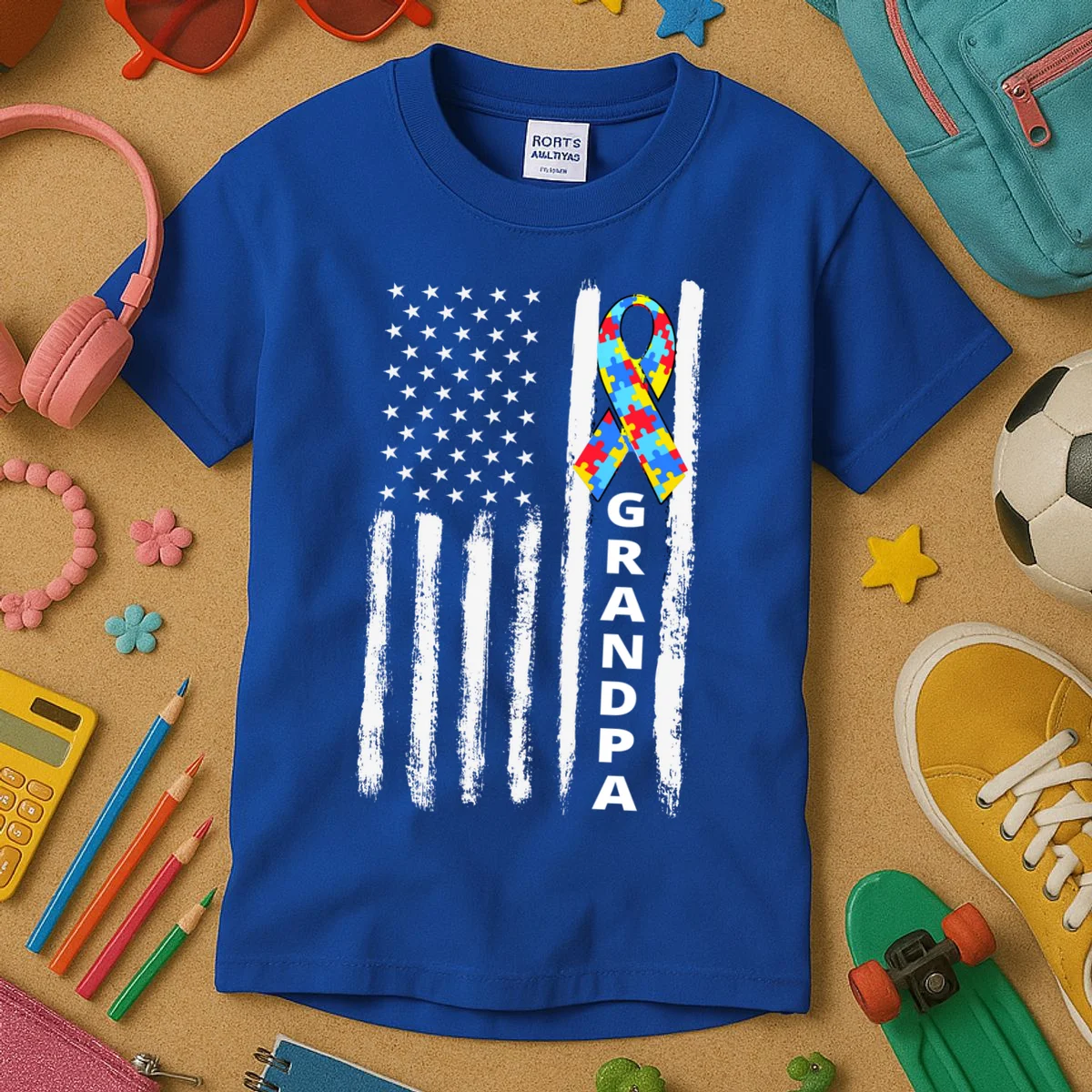 Personalized Autism Awareness Flag Custom Text Kids T-Shirt - Front 2