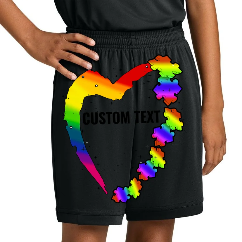 Personalize Autism Heart Custom Name Text Rainbow Puzzle Kids Shorts - Front 1