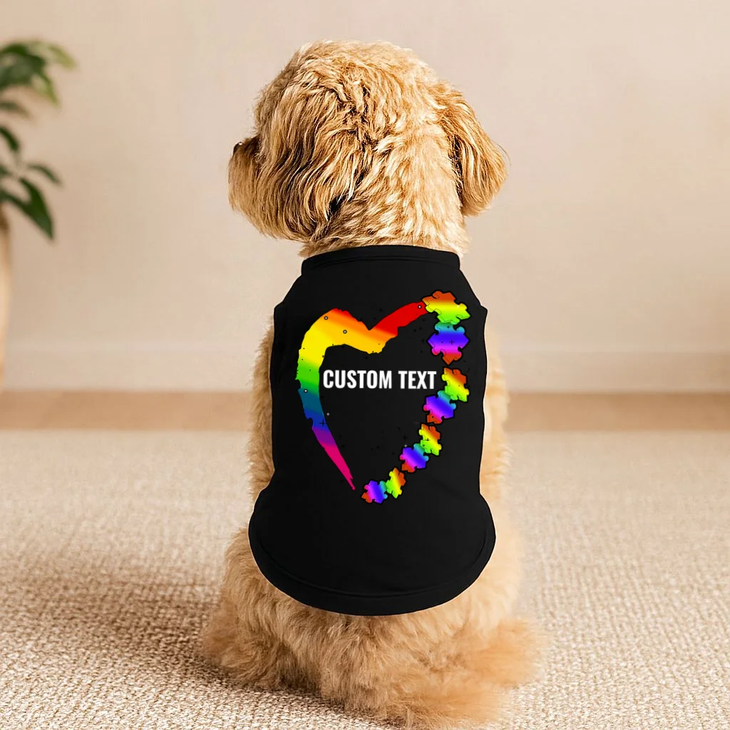 Personalize Autism Heart Custom Name Text Rainbow Puzzle Doggie Tank - Front 1
