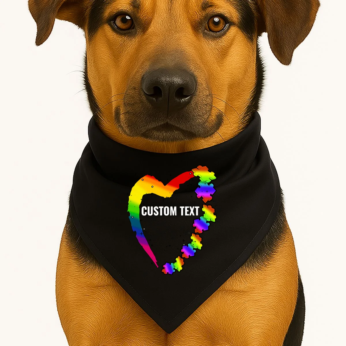 Personalize Autism Heart Custom Name Text Rainbow Puzzle Dog Bandana - Front 1