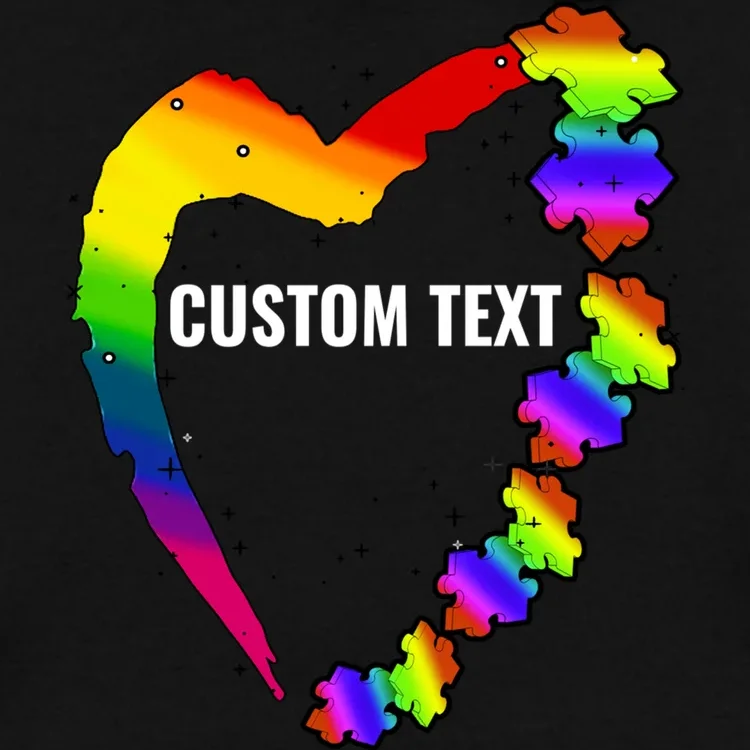 Personalize Autism Heart Custom Name Text Rainbow Puzzle Men's Hoodie - Front - Close-up