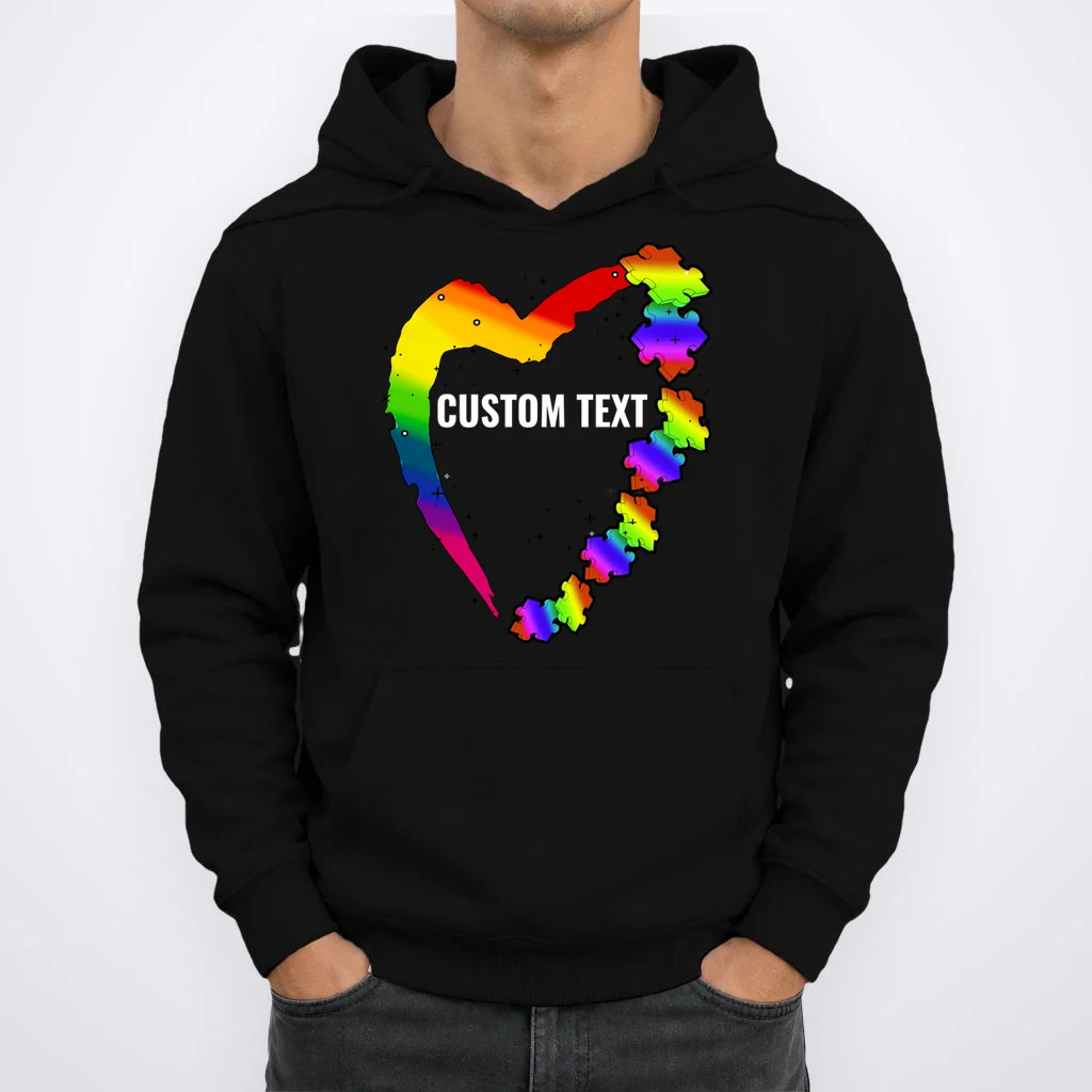 Personalize Autism Heart Custom Name Text Rainbow Puzzle Hoodie - Front 1