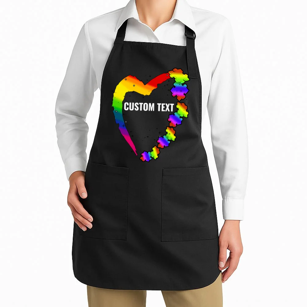 Personalize Autism Heart Custom Name Text Rainbow Puzzle Apron - Front 1