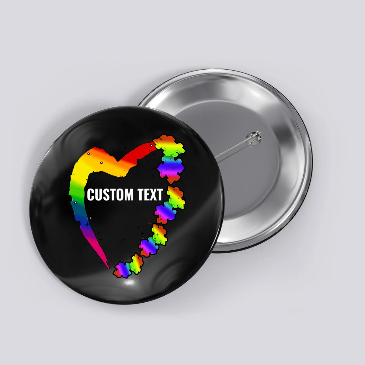 Personalize Autism Heart Custom Name Text Rainbow Puzzle Button - Front