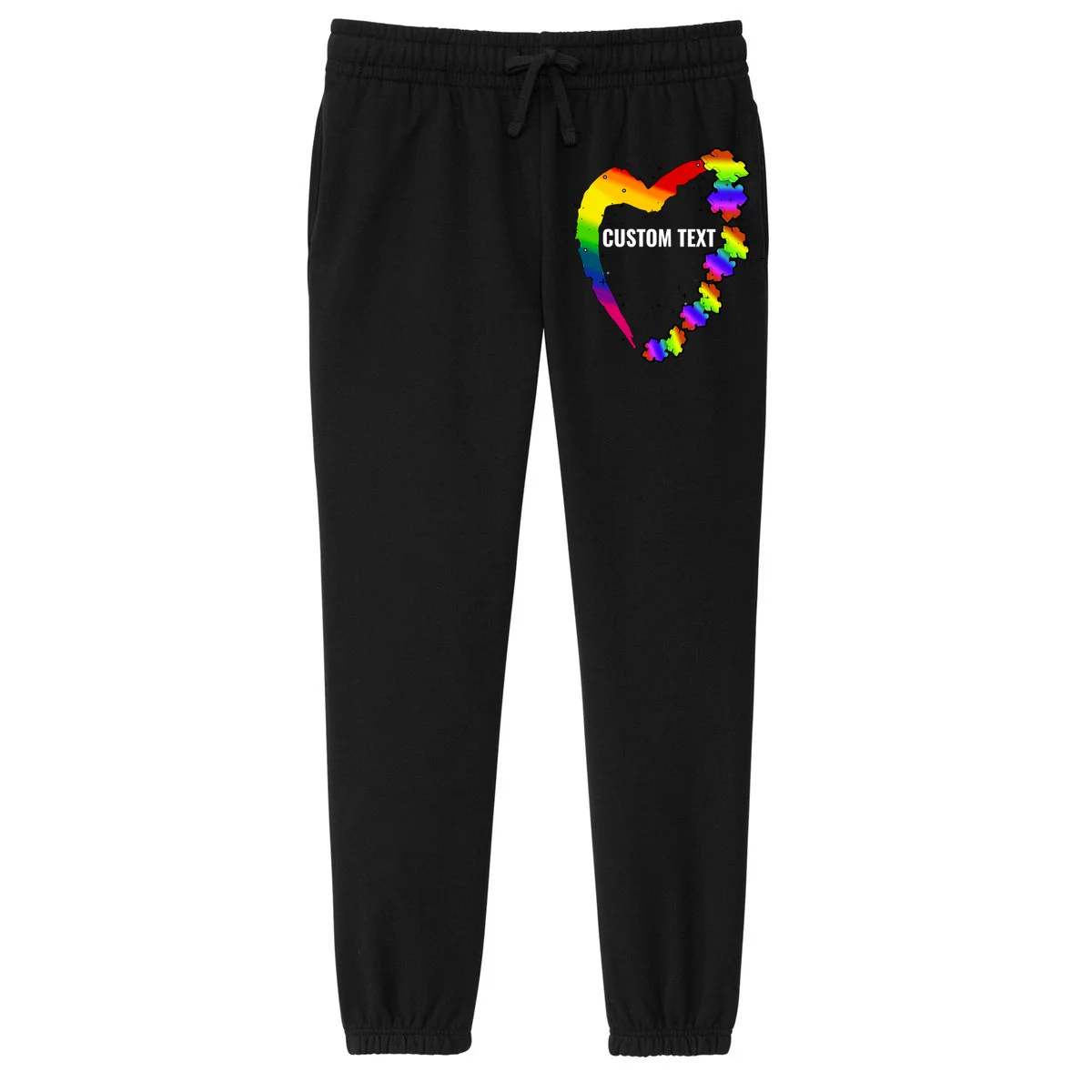 Personalize Autism Heart Custom Name Text Rainbow Puzzle Women's Fleece Sweatpants - Front