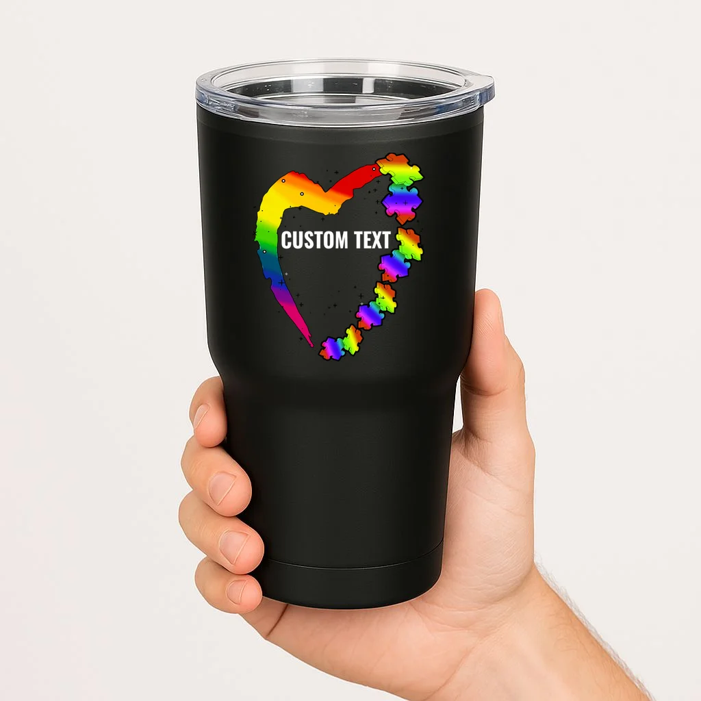 Personalize Autism Heart Custom Name Text Rainbow Puzzle 20oz Tumbler - Front 1