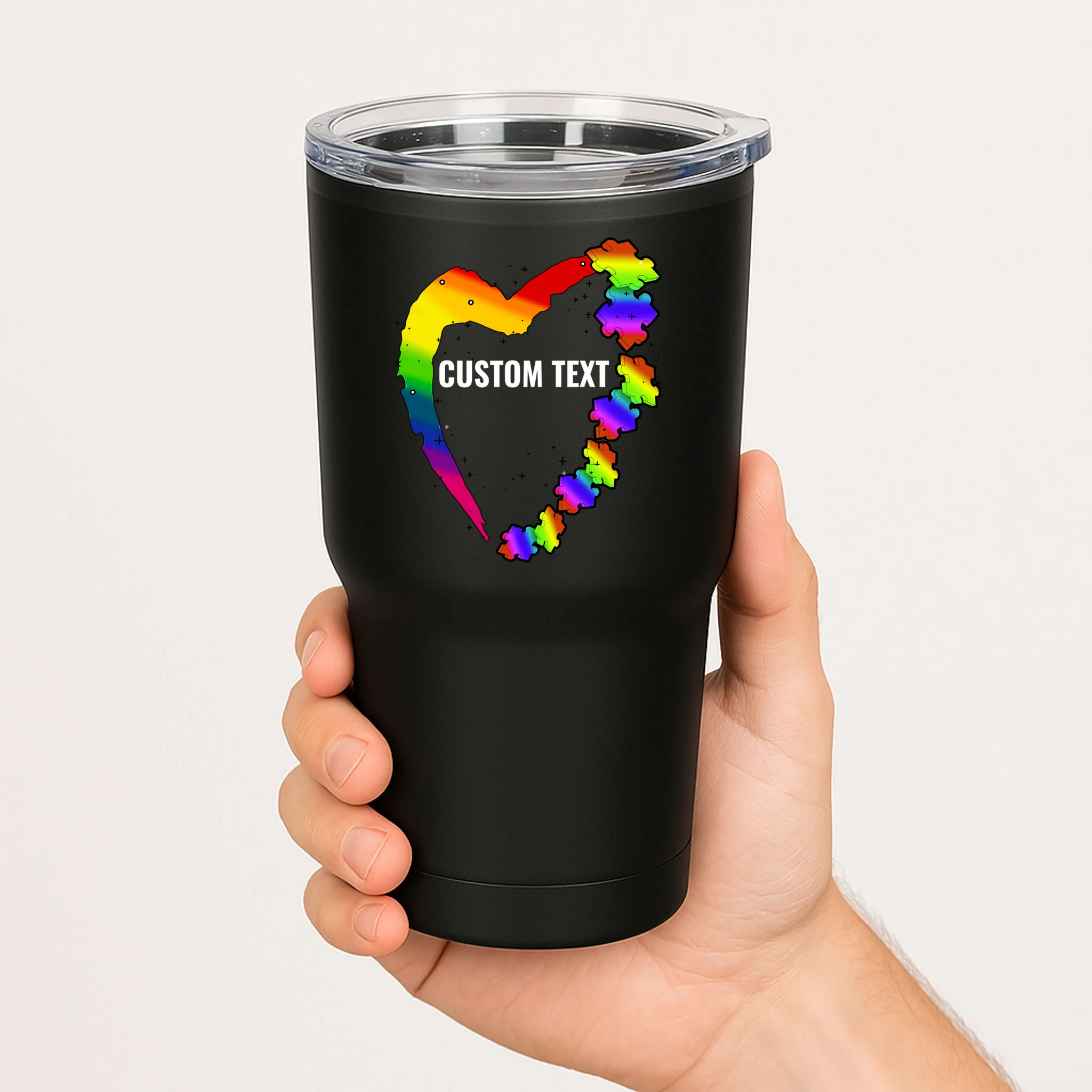 Personalize Autism Heart Custom Name Text Rainbow Puzzle 20oz Tumbler - Front 1