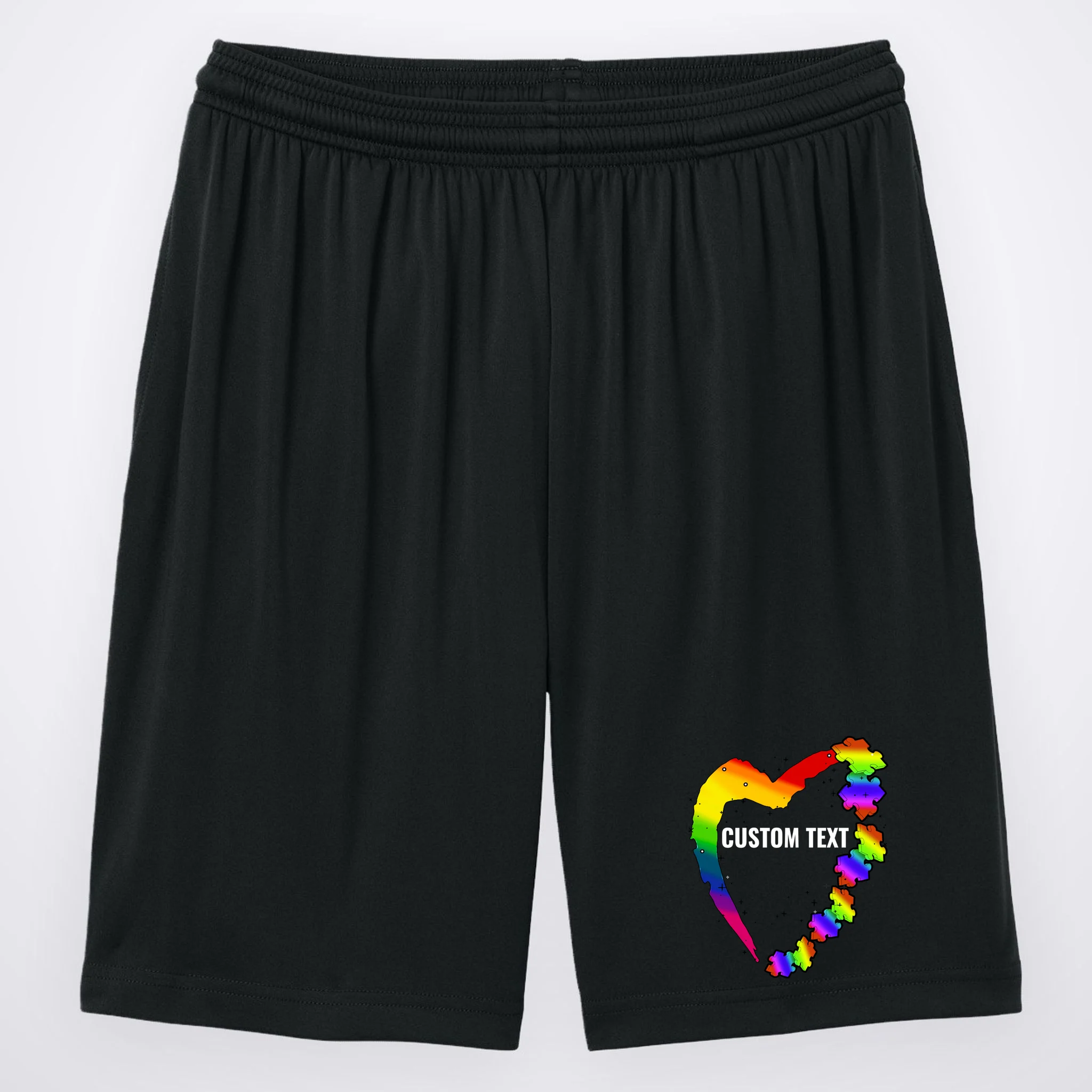 Personalize Autism Heart Custom Name Text Rainbow Puzzle Men's Shorts - Front