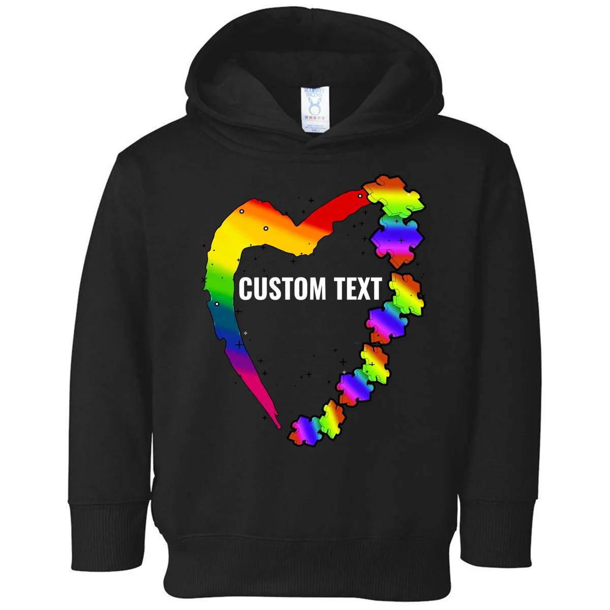 Personalize Autism Heart Custom Name Text Rainbow Puzzle Toddler Hoodie - Front