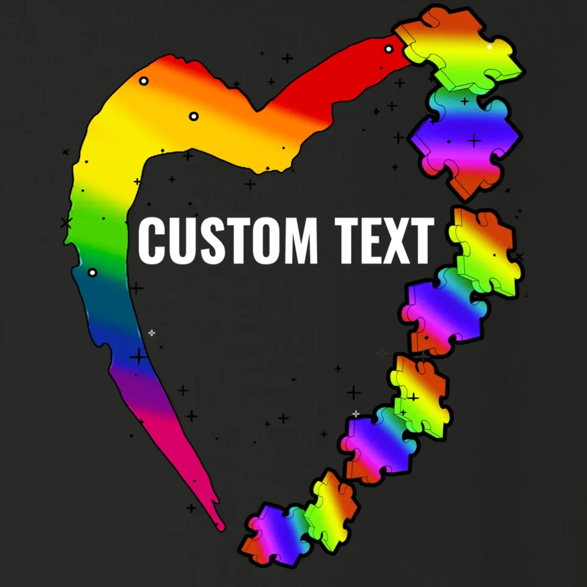 Personalize Autism Heart Custom Name Text Rainbow Puzzle Toddler Long Sleeve Shirt - Front - Close-up