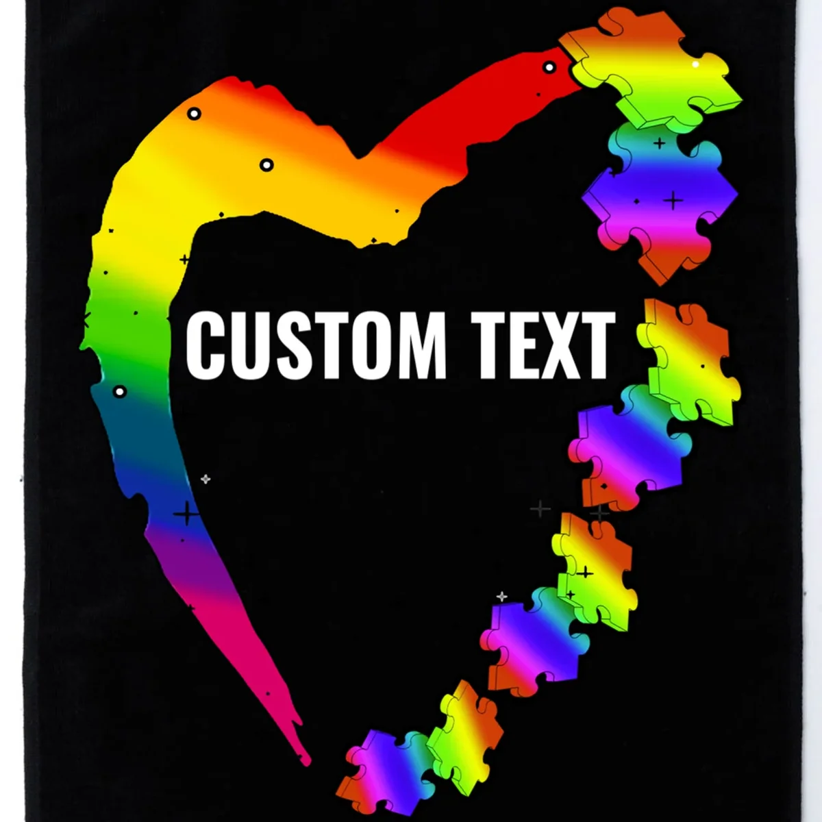 Personalize Autism Heart Custom Name Text Rainbow Puzzle Golf Towel - Front - Close-up