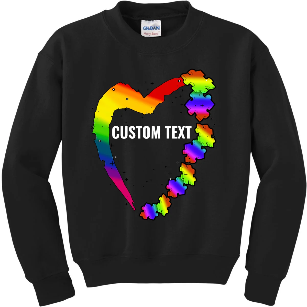 Personalize Autism Heart Custom Name Text Rainbow Puzzle Kids Sweatshirt - Front