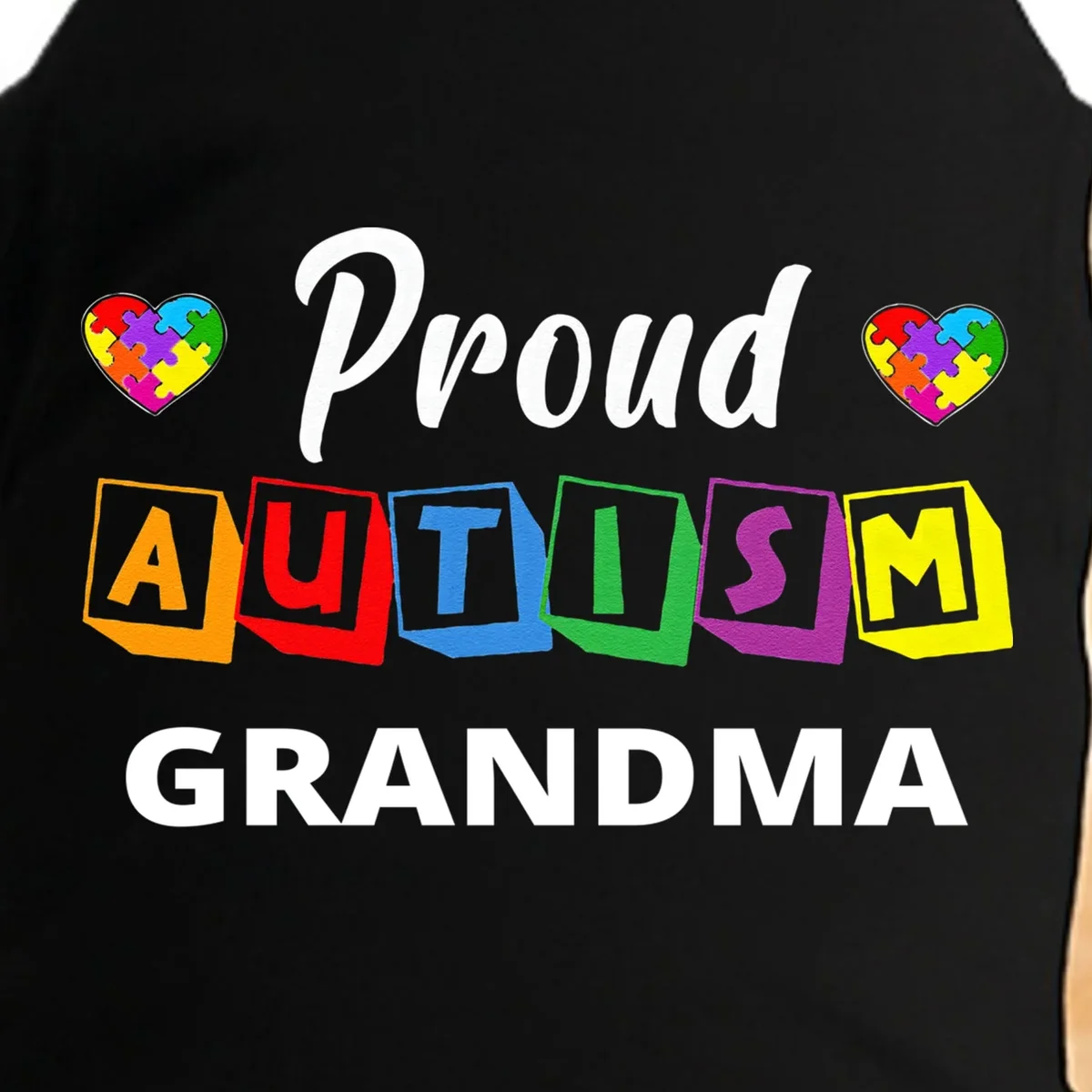 Proud Autism Personalized Custom Text Puzzle Doggie Tank - Front - Close-up