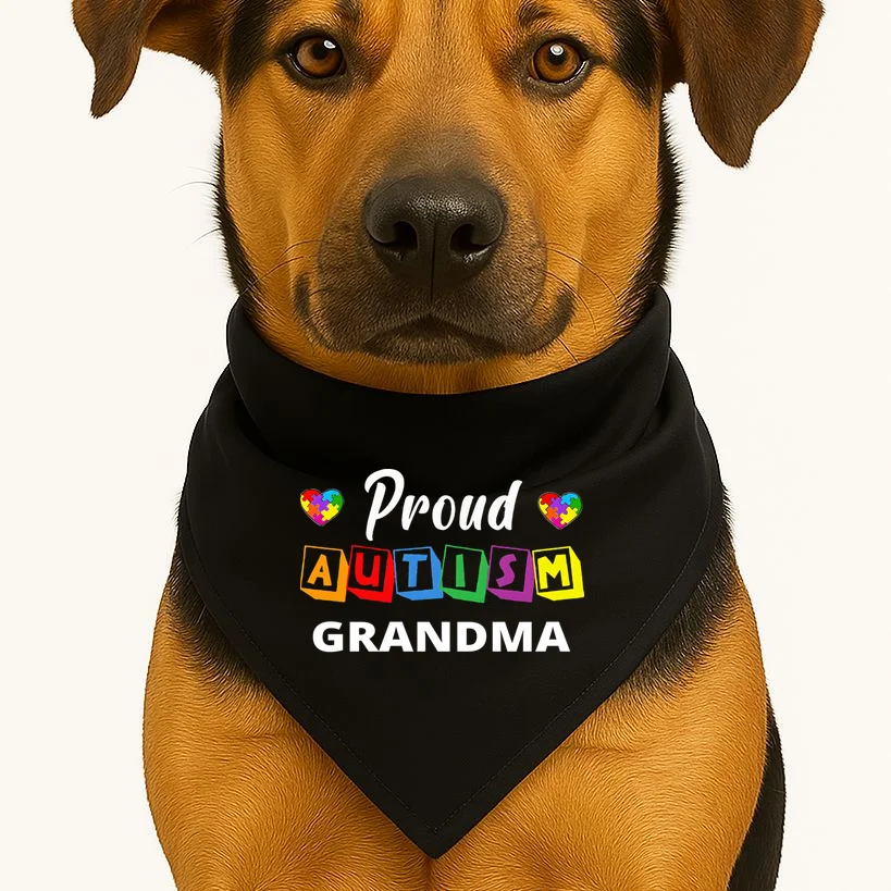 Proud Autism Personalized Custom Text Puzzle Dog Bandana - Front 1