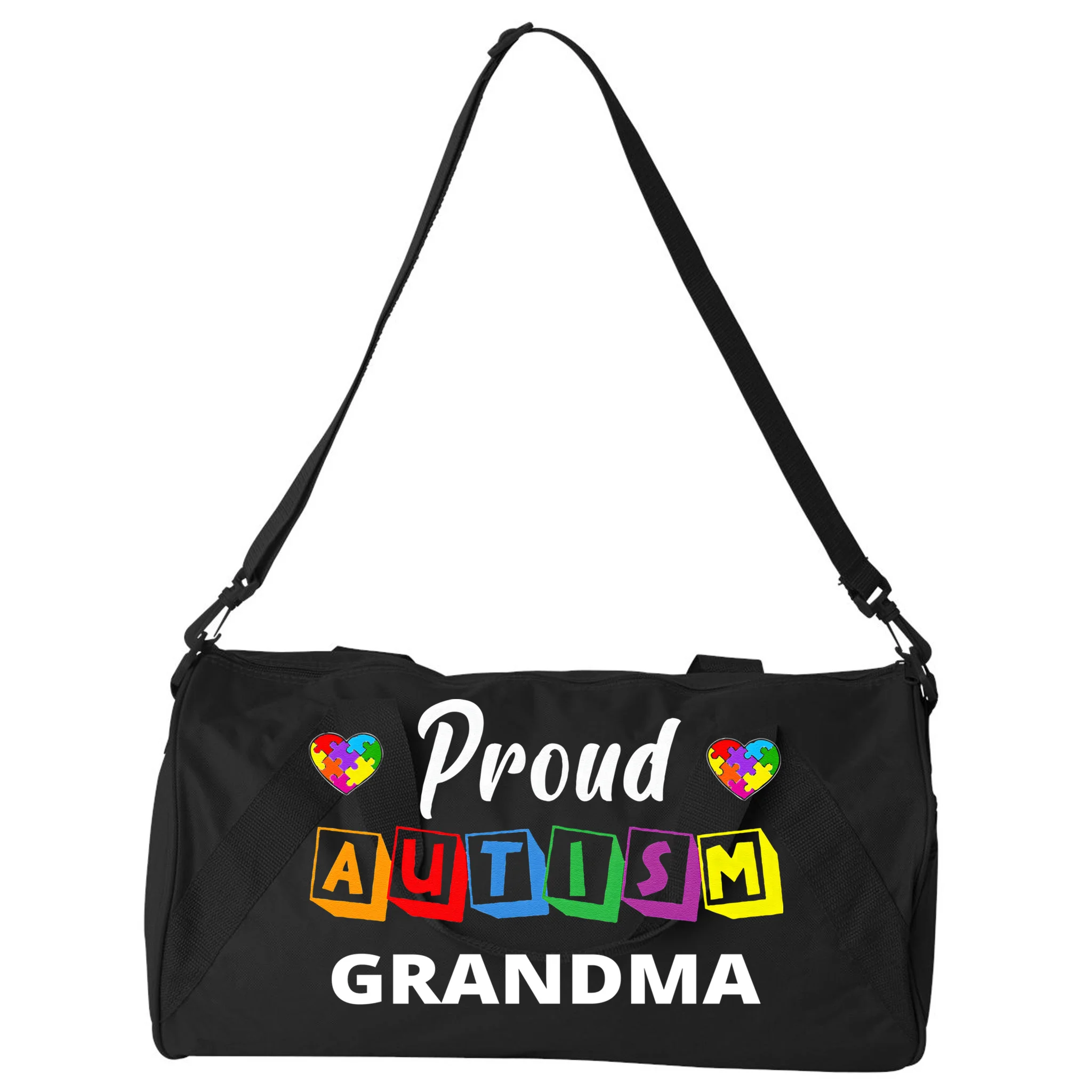 Proud Autism Personalized Custom Text Puzzle Duffel Bag - Front