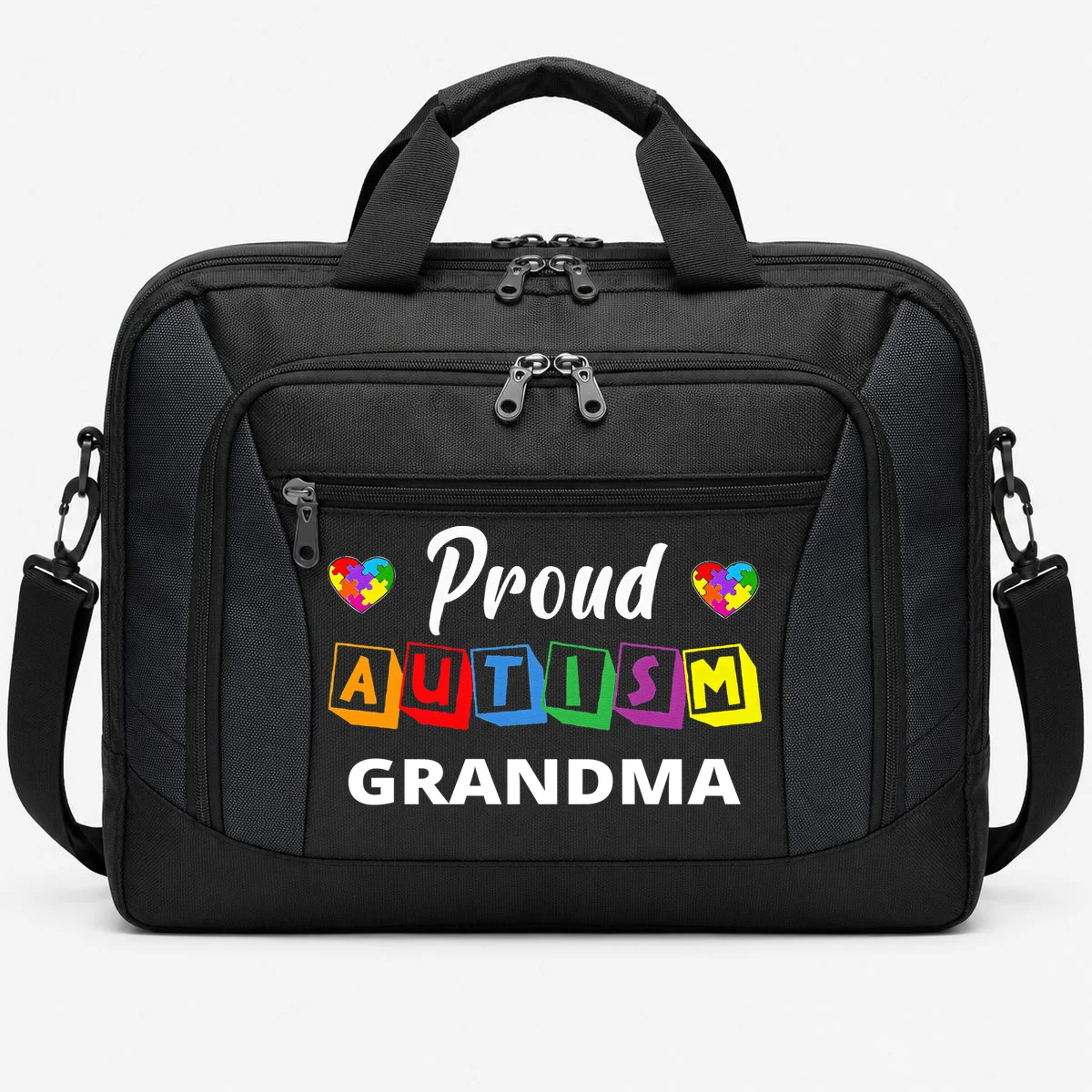 Proud Autism Personalized Custom Text Puzzle Briefcase - Front