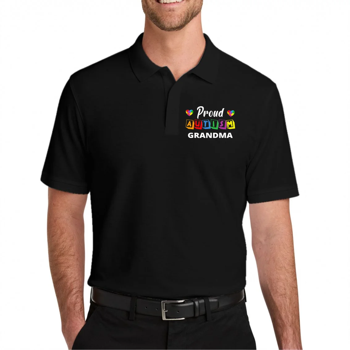 Proud Autism Personalized Custom Text Puzzle Men's Polo - Front 1