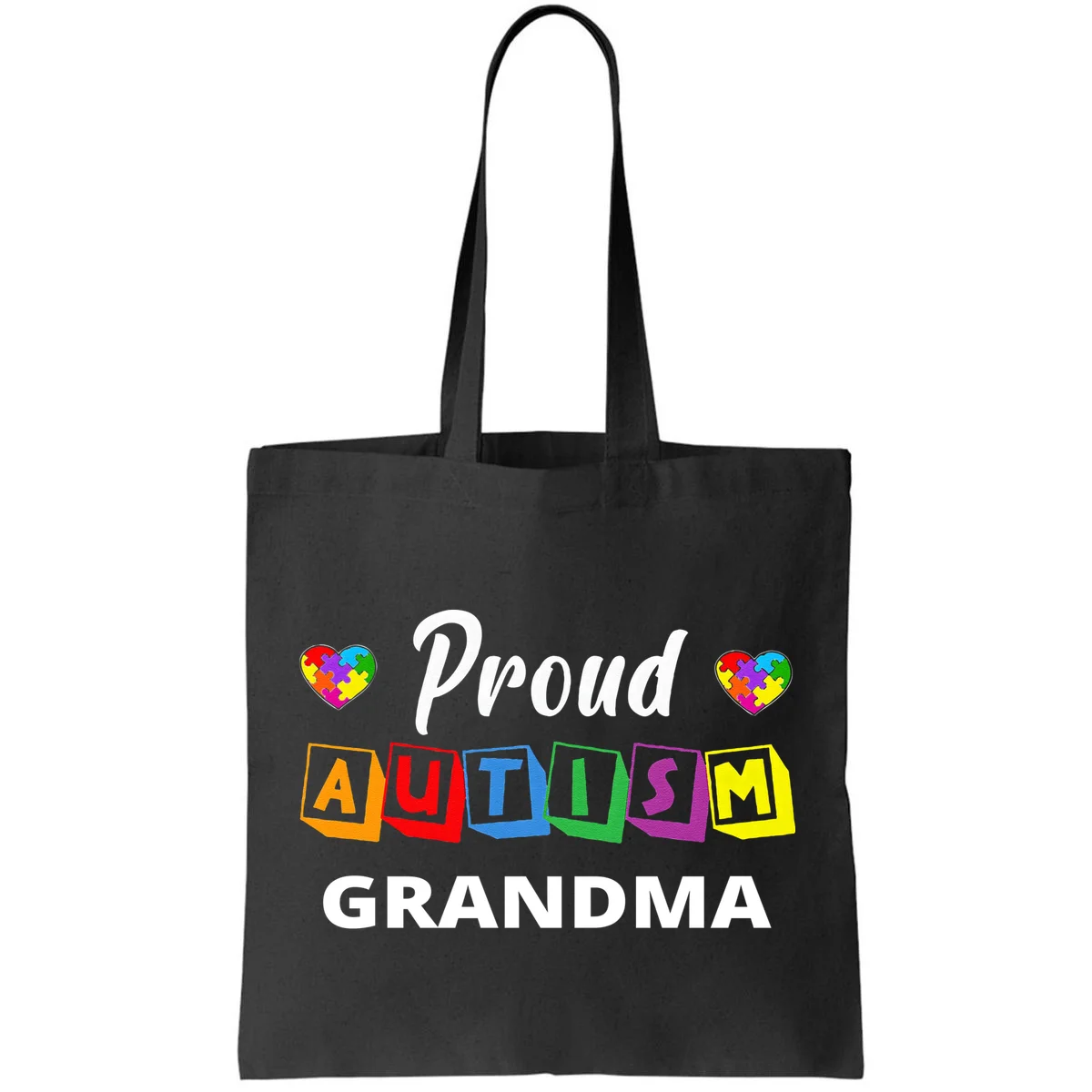 Proud Autism Personalized Custom Text Puzzle Tote Bag - Front
