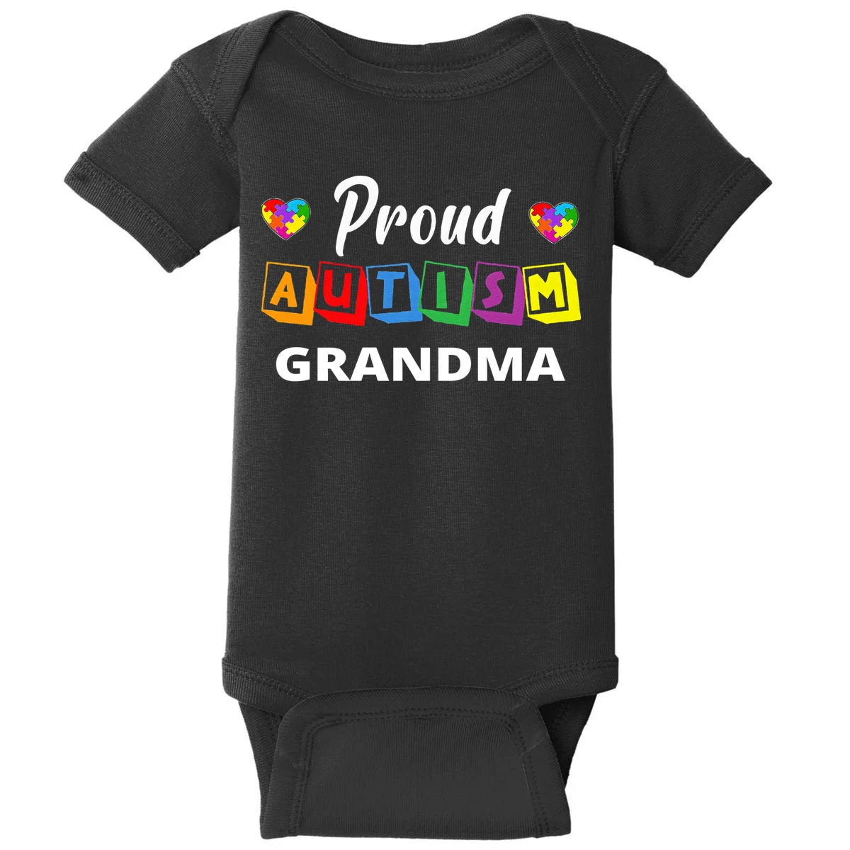 Proud Autism Personalized Custom Text Puzzle Baby Bodysuit - Front