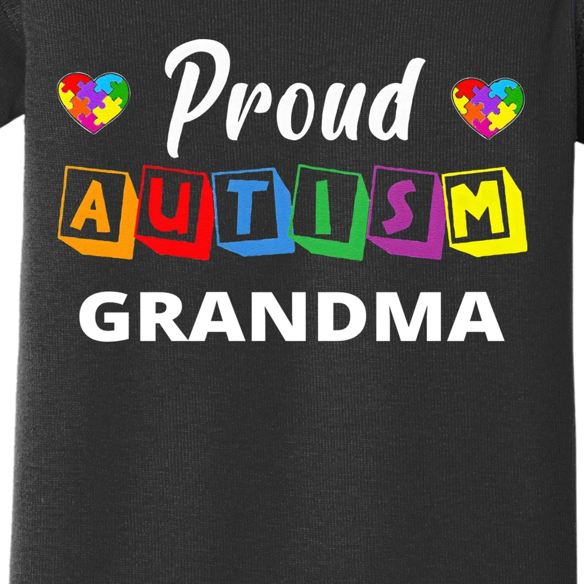 Proud Autism Personalized Custom Text Puzzle Baby Bodysuit - Front - Close-up