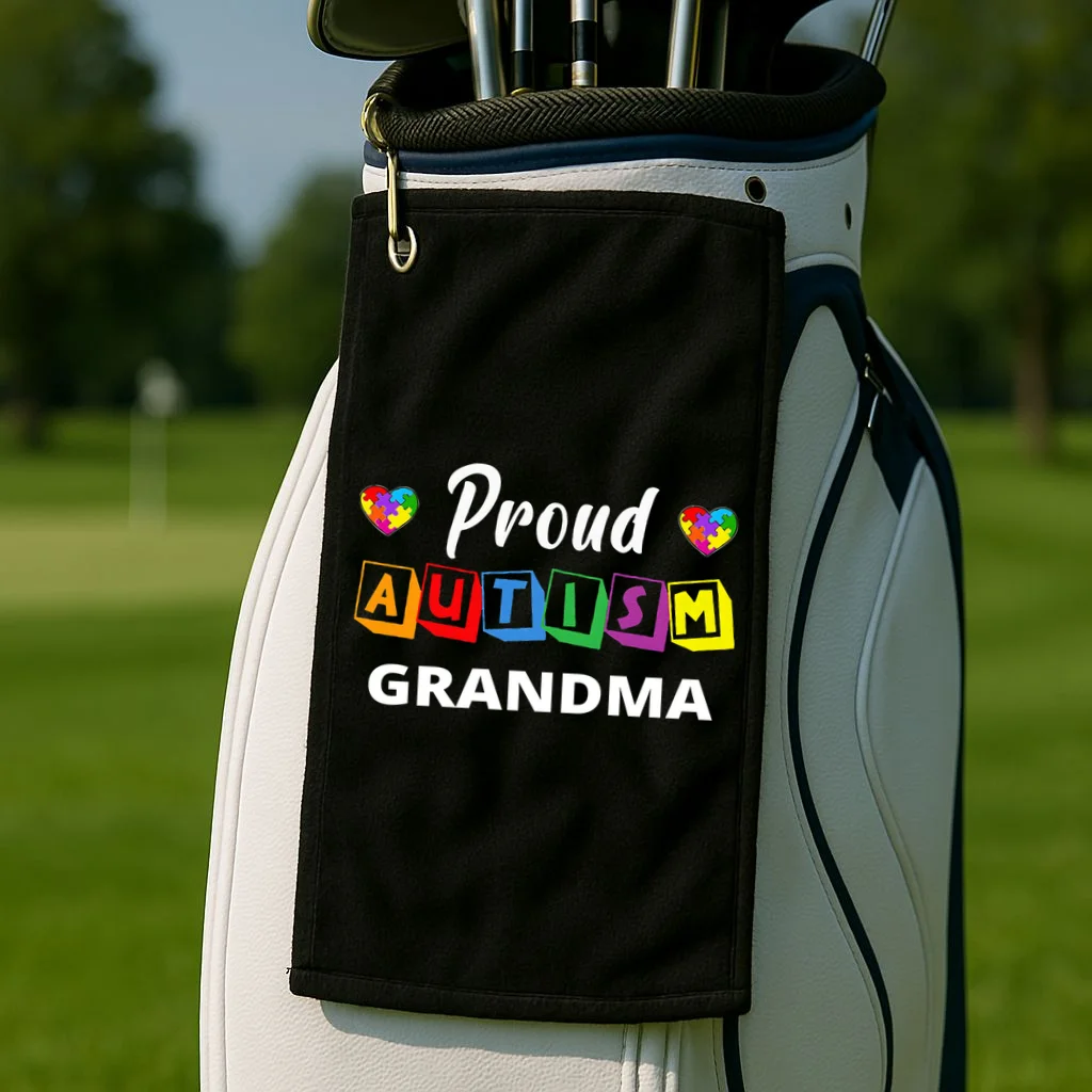 Proud Autism Personalized Custom Text Puzzle Golf Towel - Front 2