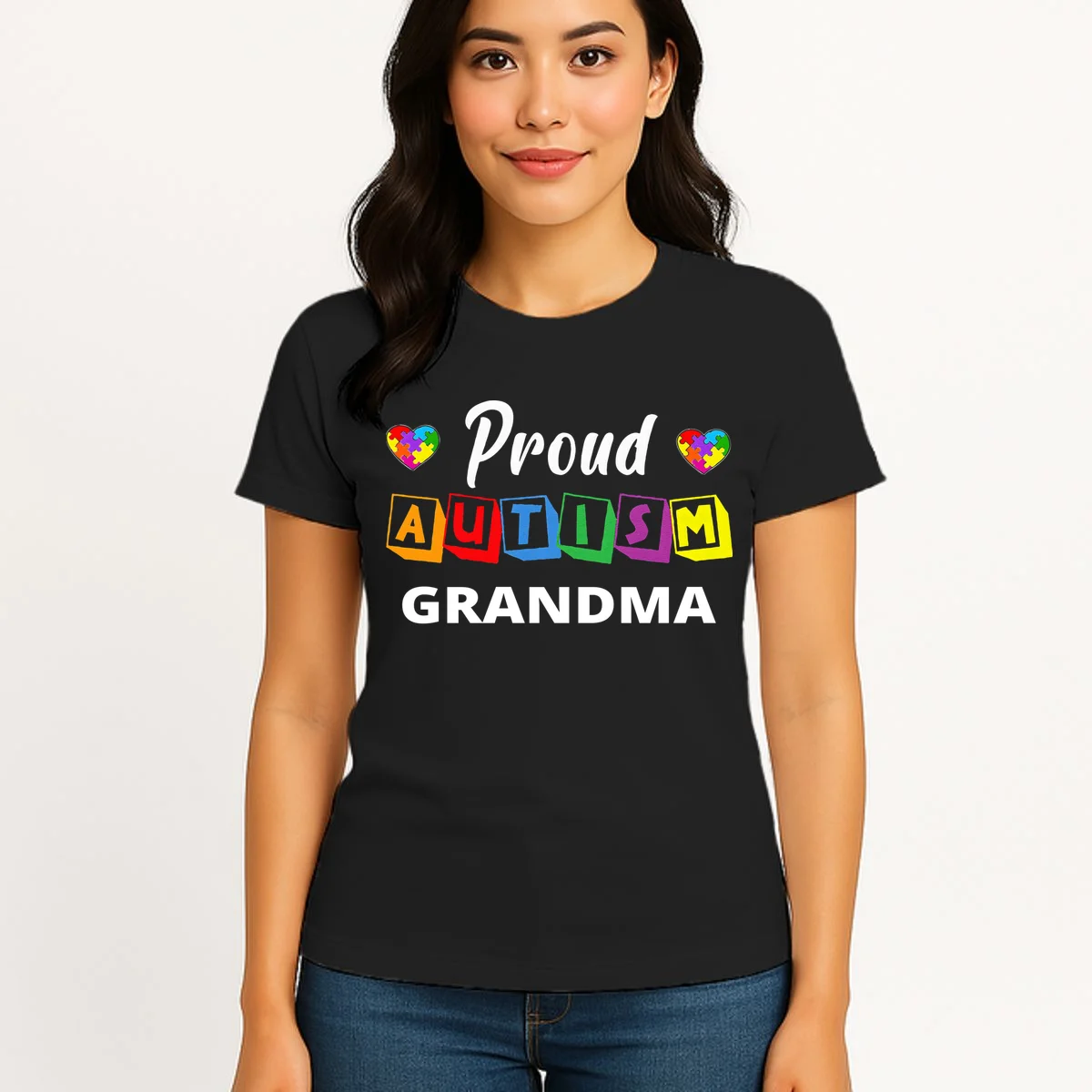 Proud Autism Personalized Custom Text Puzzle Women's T-Shirt - Front 3