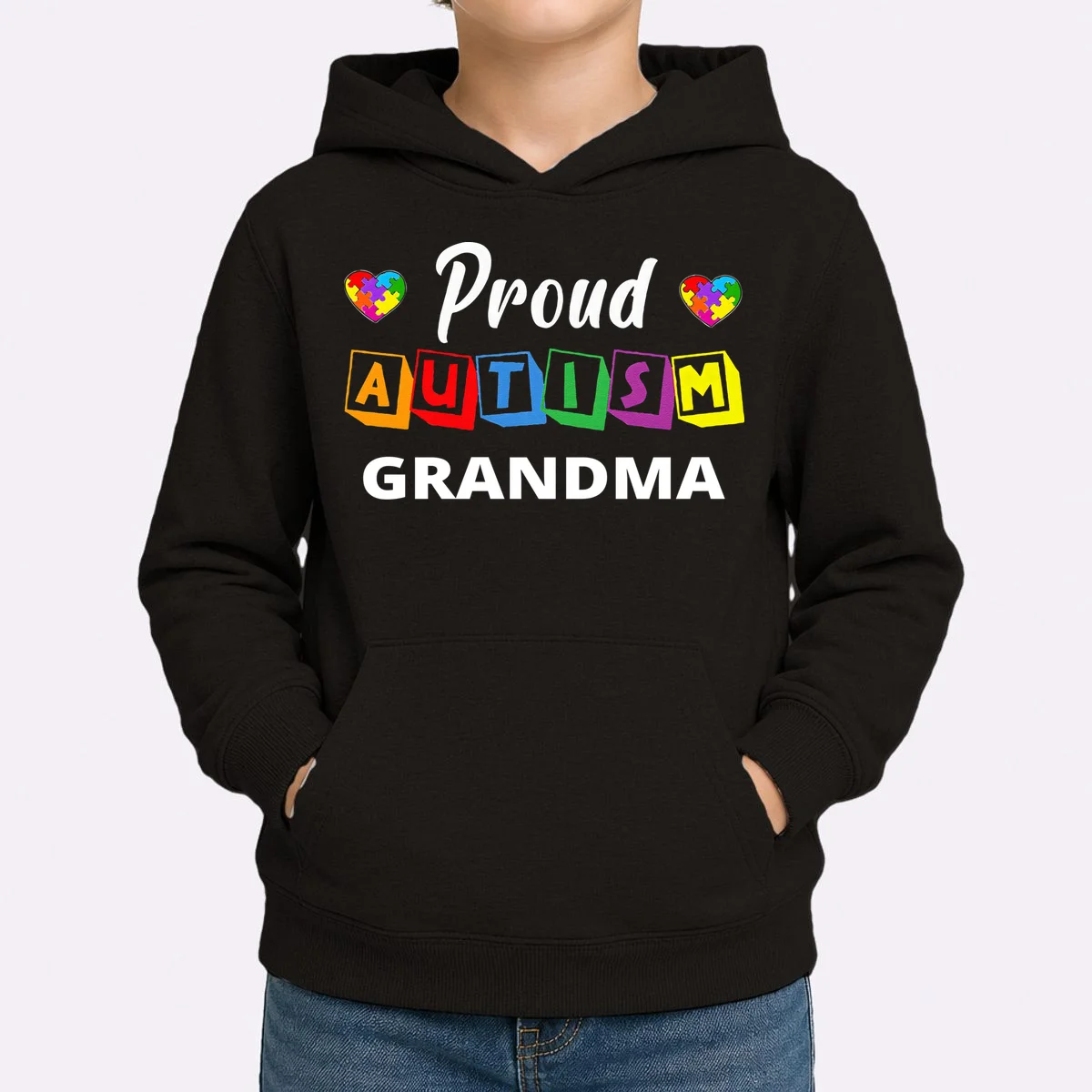 Proud Autism Personalized Custom Text Puzzle Kids Hoodie - Front 1