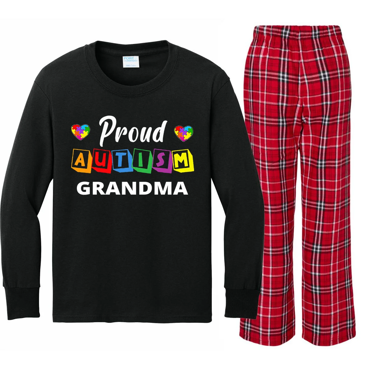 Proud Autism Personalized Custom Text Puzzle Kids Long Sleeve Pajamas - Front