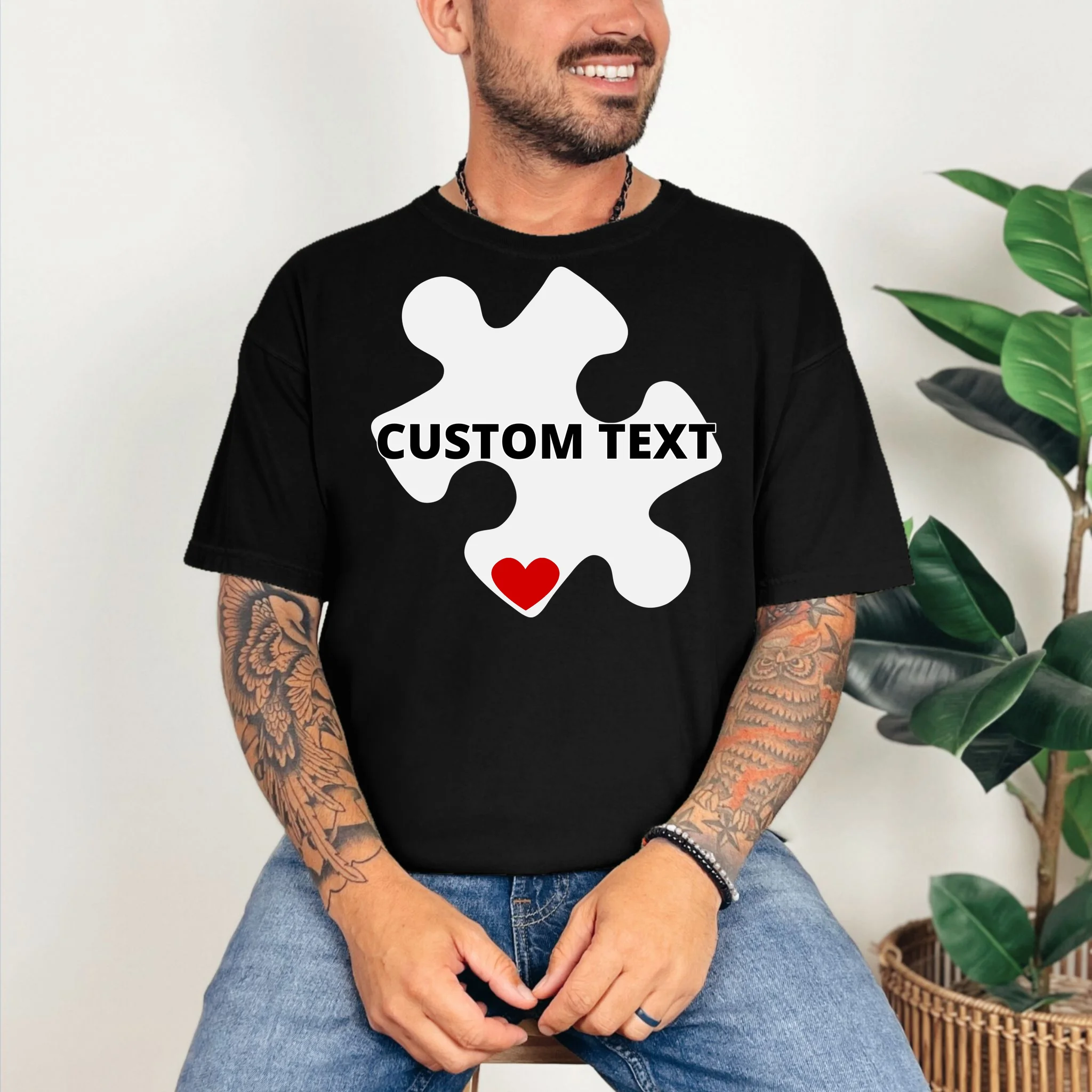 Personalized Autism Puzzle Piece Custom Text T-Shirt - Front 2