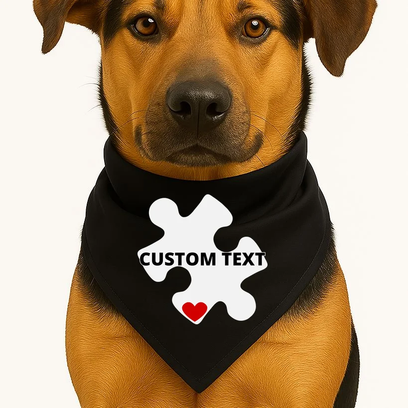 Personalized Autism Puzzle Piece Custom Text Dog Bandana - Front 1