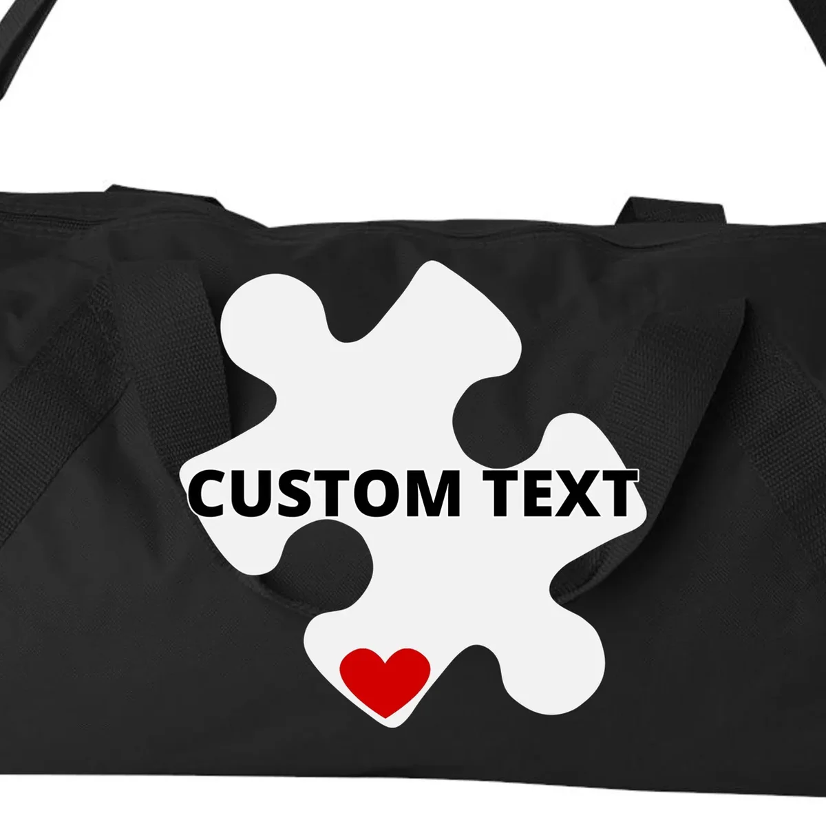 Personalized Autism Puzzle Piece Custom Text Duffel Bag - Front - Close-up