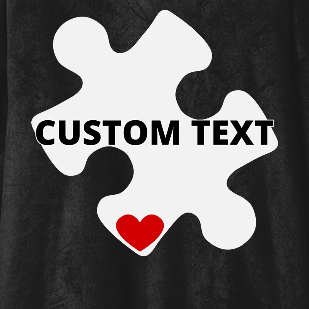 Personalized Autism Puzzle Piece Custom Text Hooded Blanket - Front - Close-up