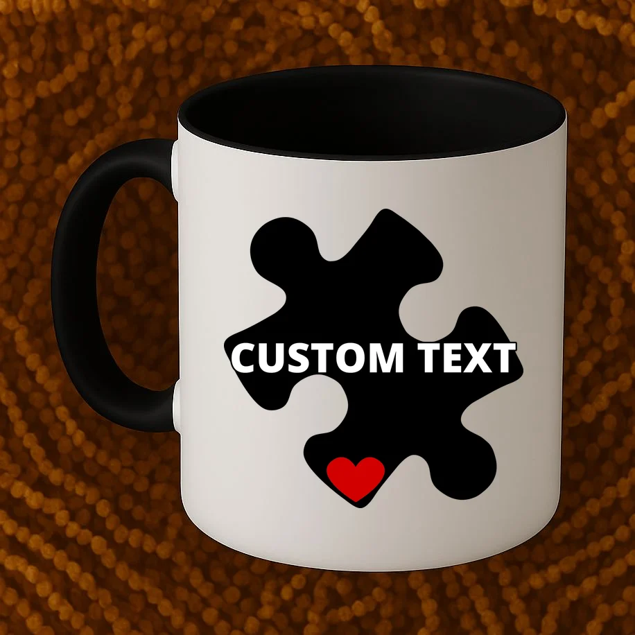 Personalized Autism Puzzle Piece Custom Text Coffee Mug - Front 1