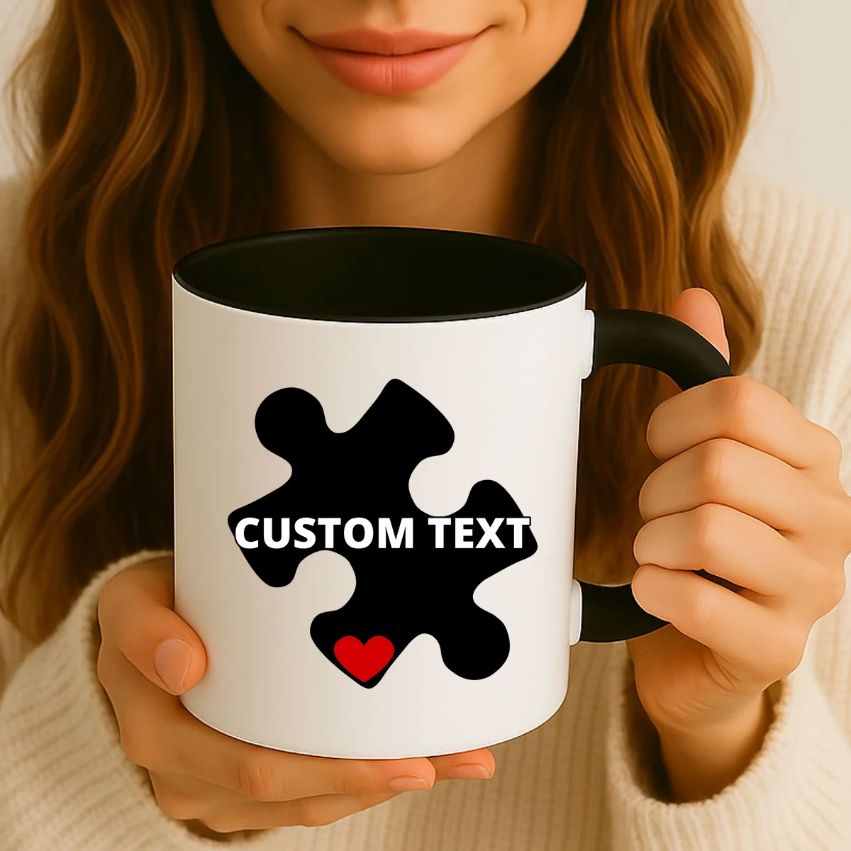 Personalized Autism Puzzle Piece Custom Text Coffee Mug - Front 2