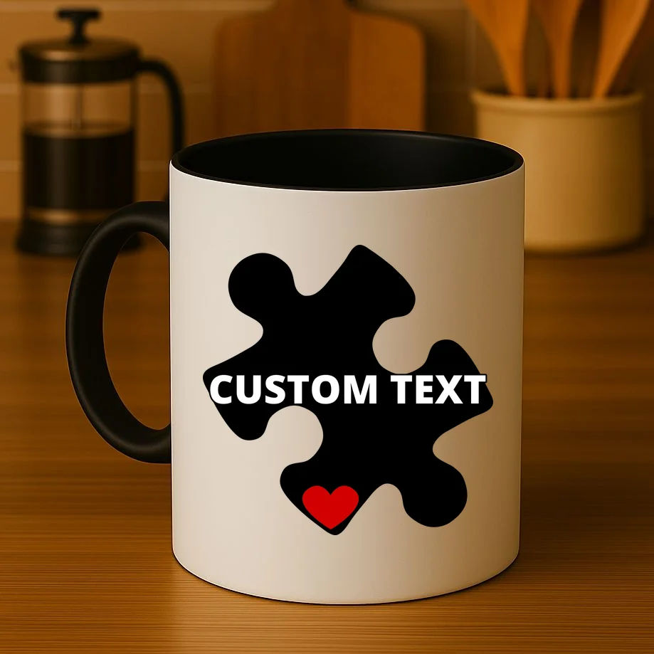 Personalized Autism Puzzle Piece Custom Text Coffee Mug - Front 3